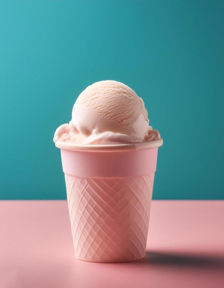 Ice cream cup on pastel background photo