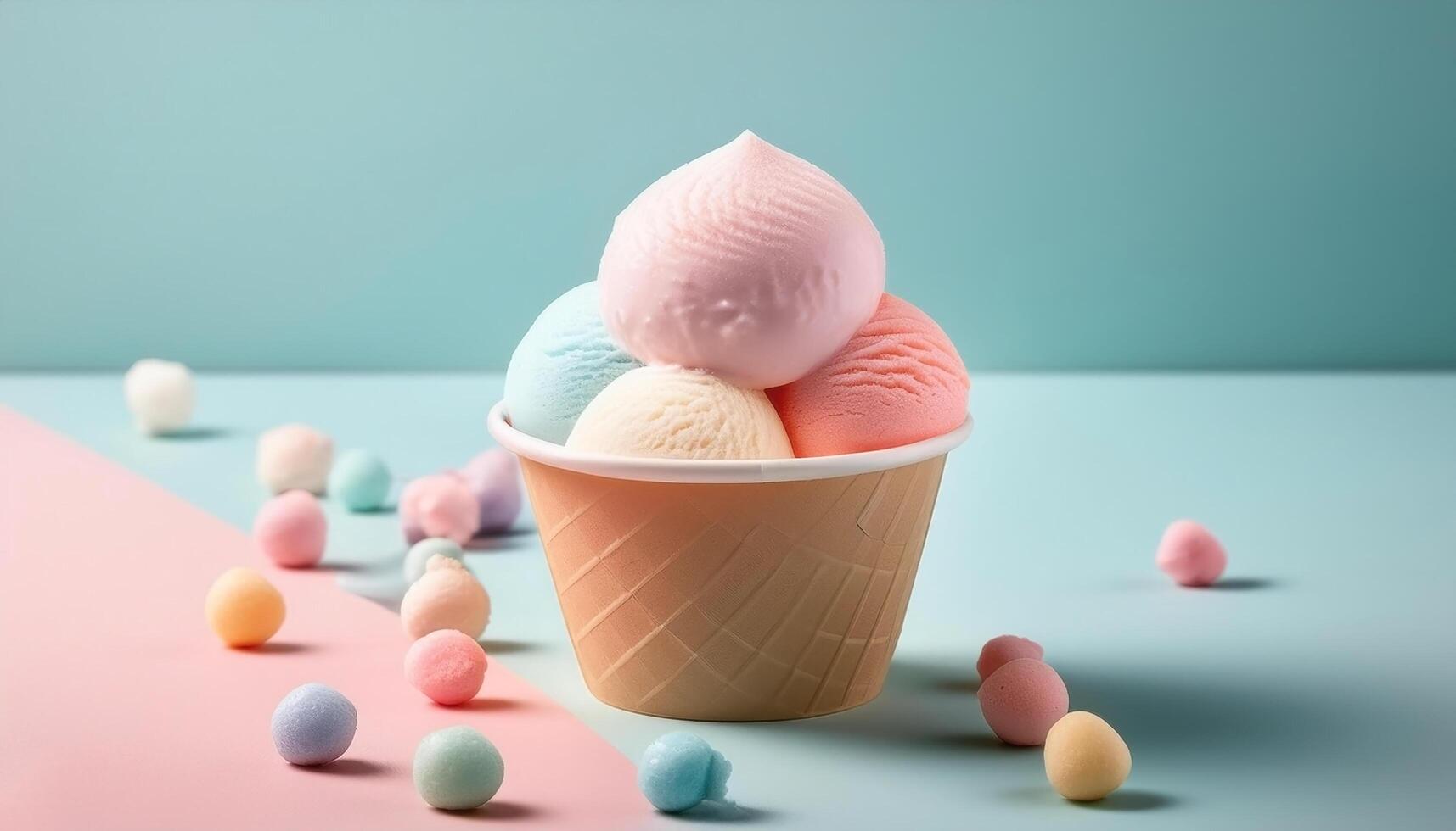 Ice cream cup on pastel background photo