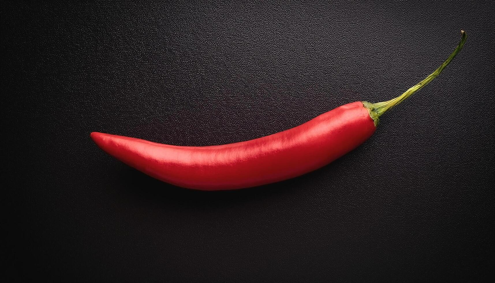 One fresh red chili on a solid black background photo