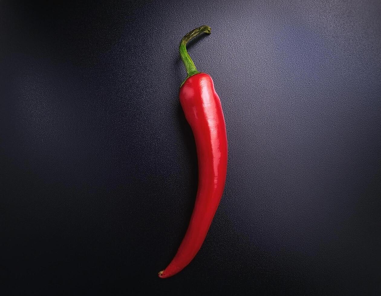 One fresh red chili on a solid black background photo