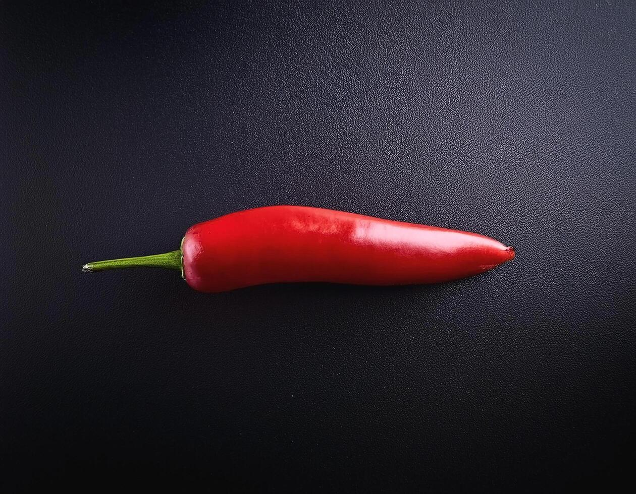 One fresh red chili on a solid black background photo