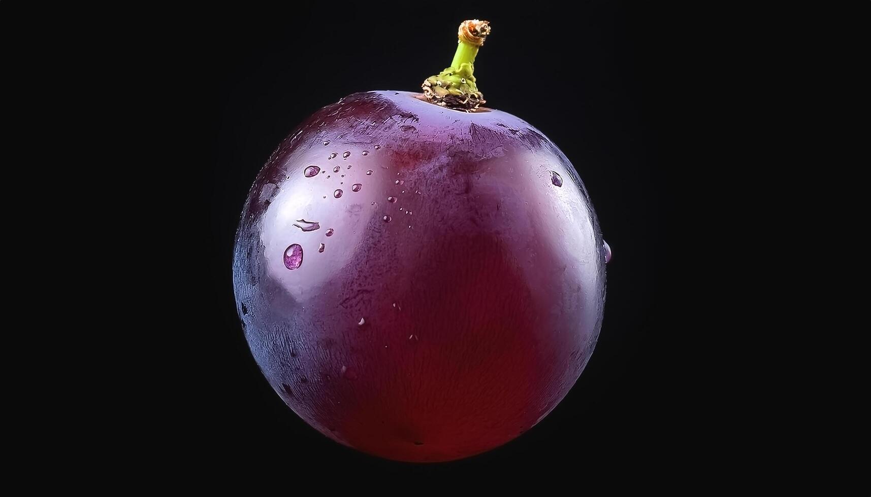 One purple grape isolated on a black background, showing the details of the skin and texture photo