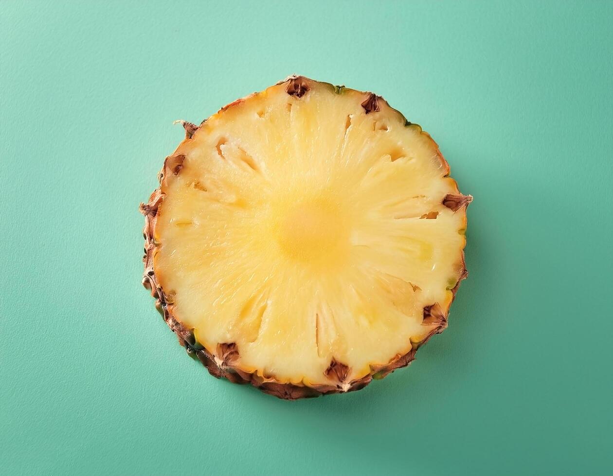 One slice of pineapple on a mint background photo