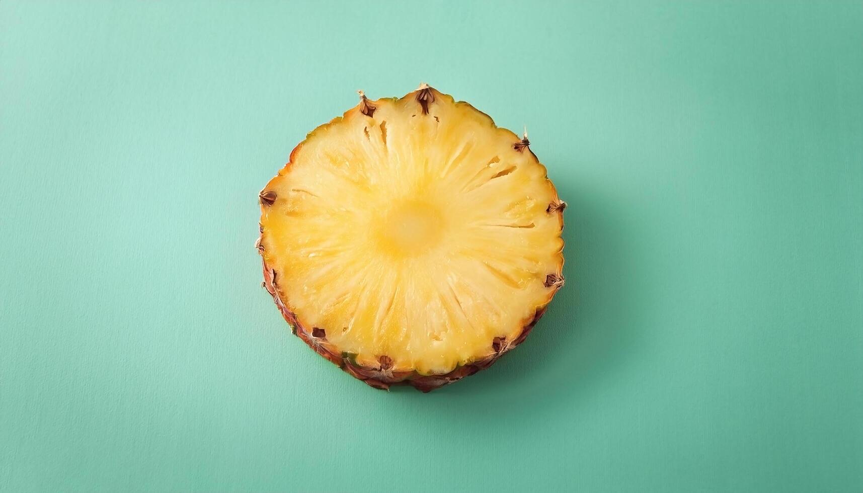 One slice of pineapple on a mint background photo