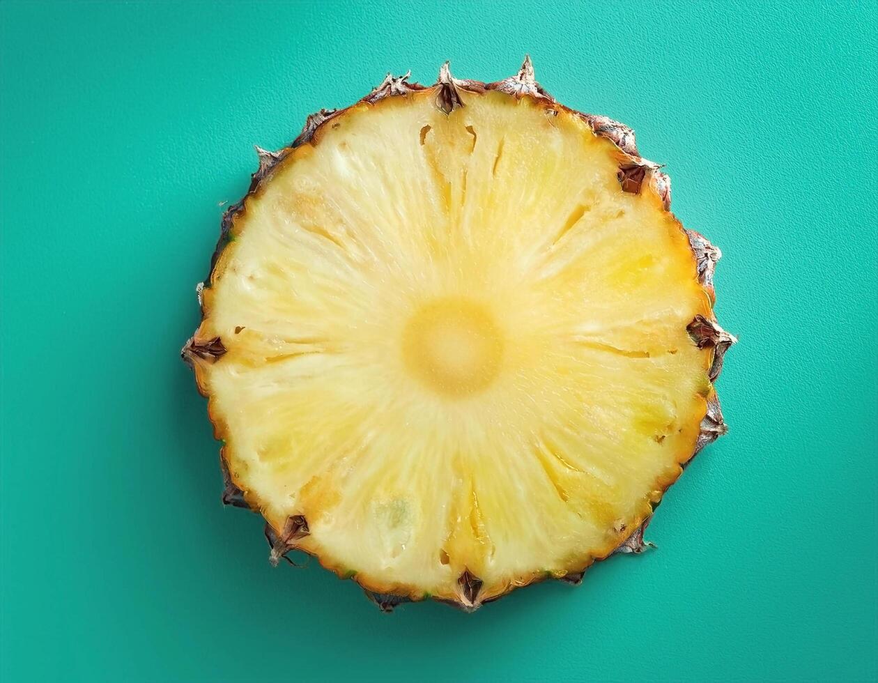 One slice of pineapple on a mint background photo