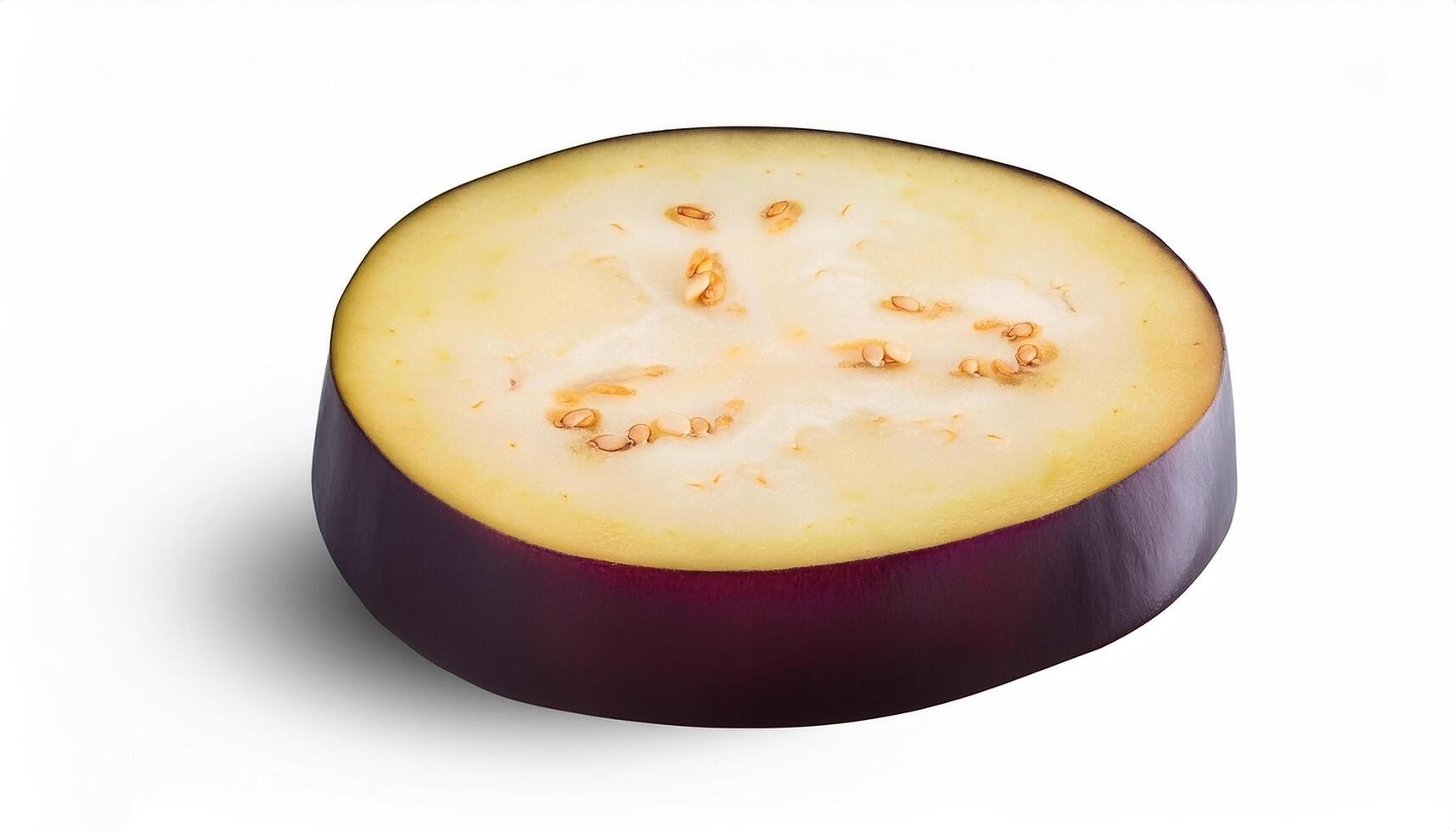 One slice of purple eggplant isolated, showing its rich texture and color photo