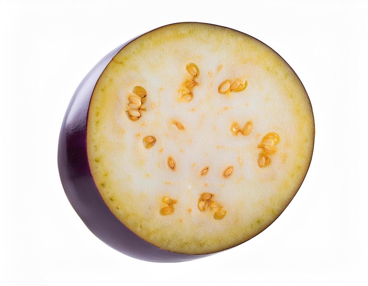 One slice of purple eggplant isolated, showing its rich texture and color photo