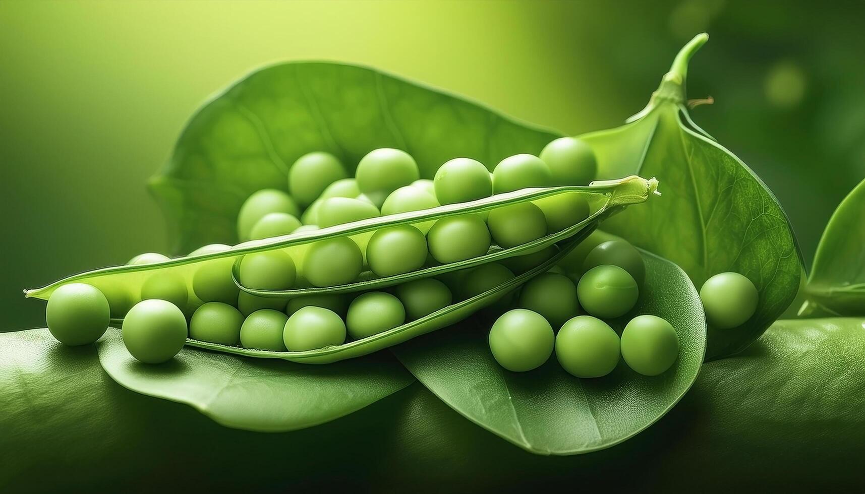 Peas on leaf green background photo