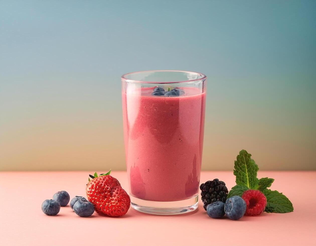 A glass of berry smoothie on a pastel background photo