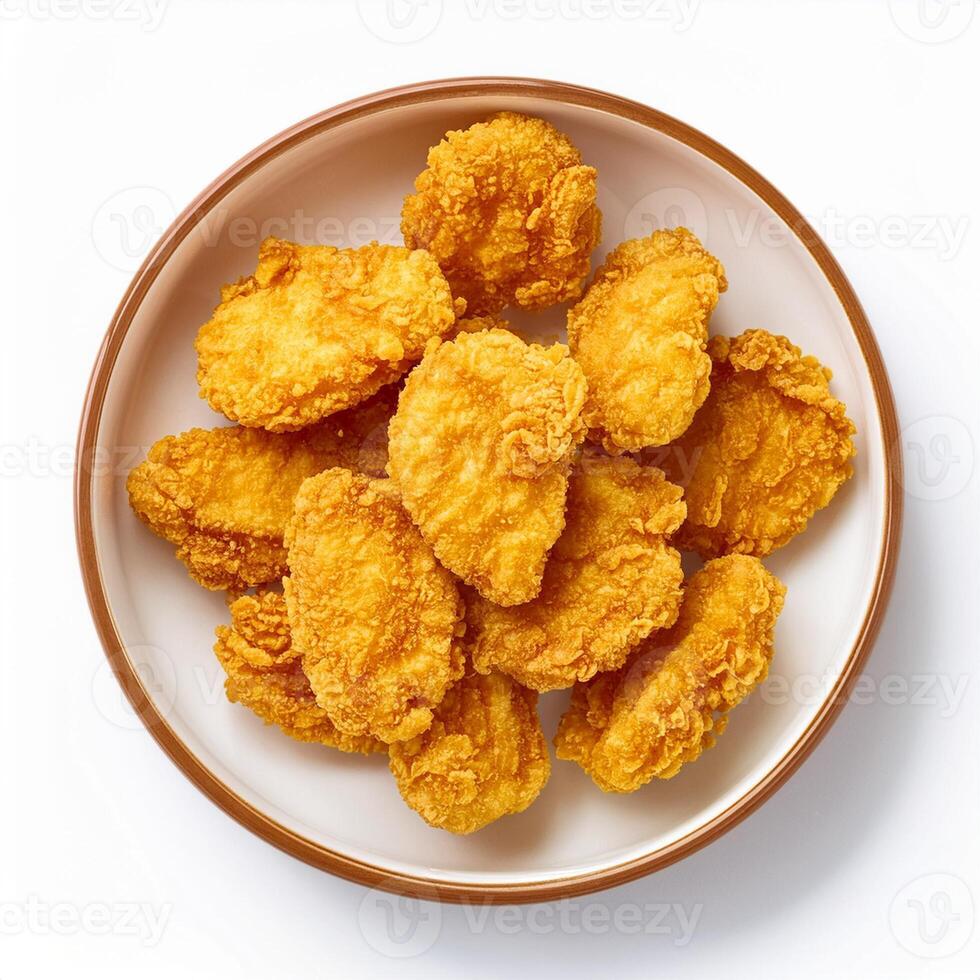A bowl of fried chicken nuggets on a white background photo
