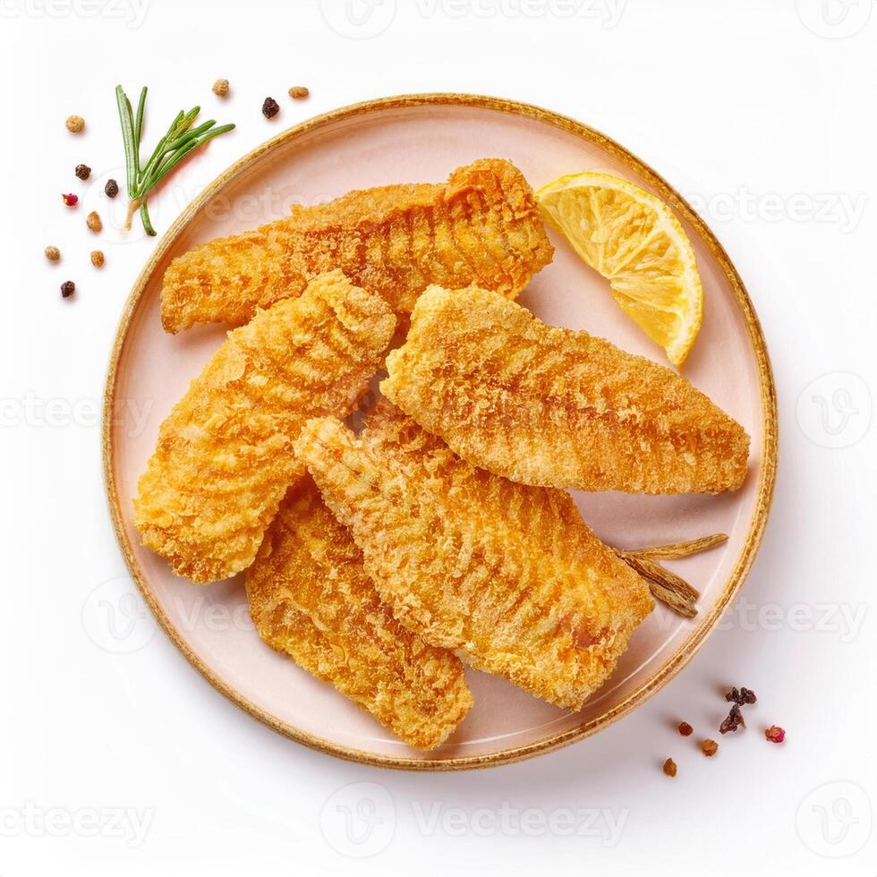 Fish fillets with lemon and spices on a plate photo
