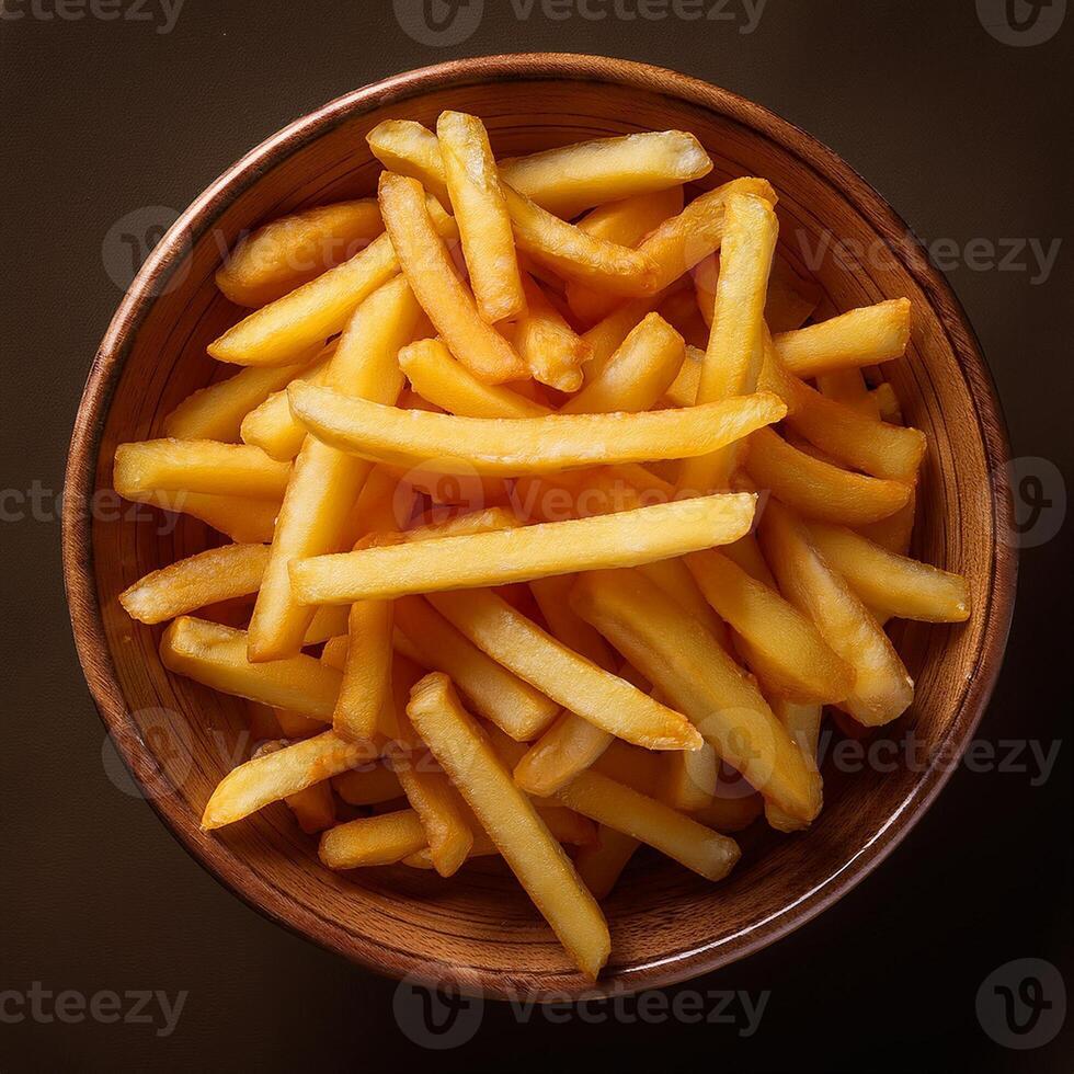 French fries in a bowl on a dark background photo