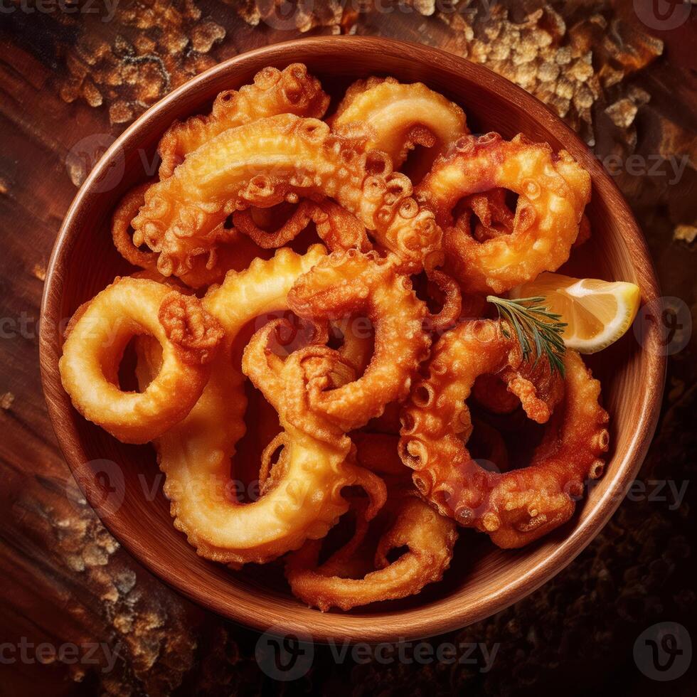 An image of fried squid in a bowl photo