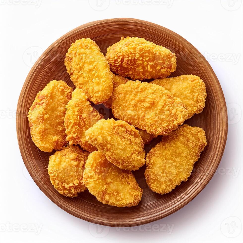 A plate of fried chicken nuggets on a white background photo