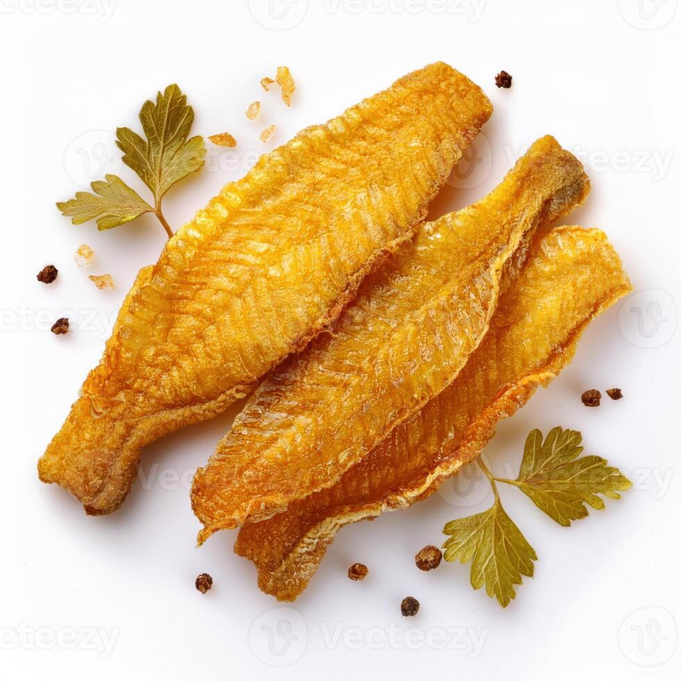 Fish fillets with herbs and spices on a white background photo