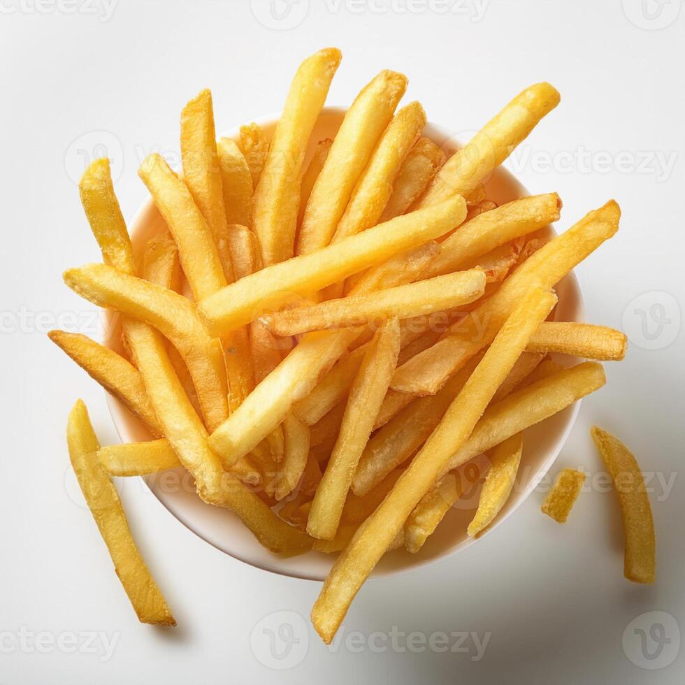 French fries in a bowl on a white surface photo
