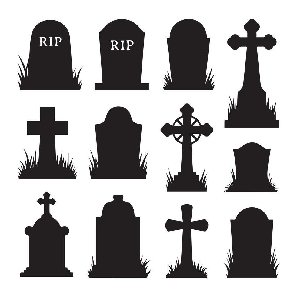 Set of tombstones and graves with tombstone and tombstone with tombstone and tombstone with vector