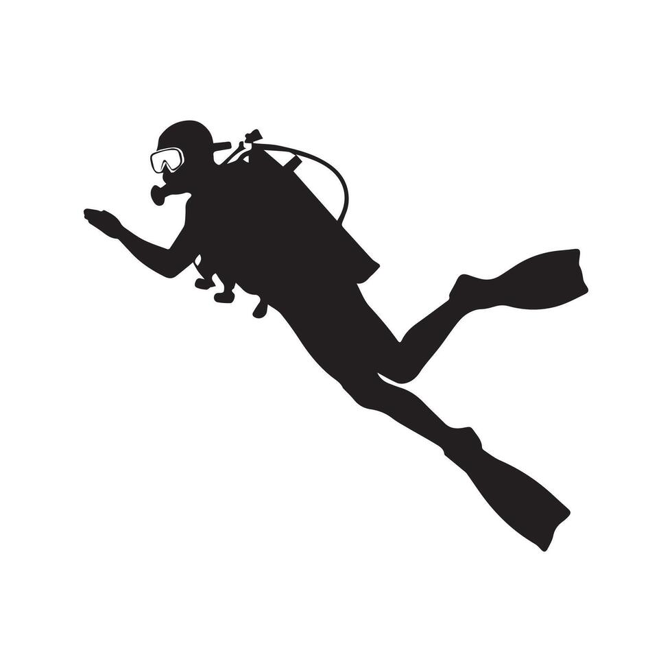 A silhouette of a scuba diver on a white background vector