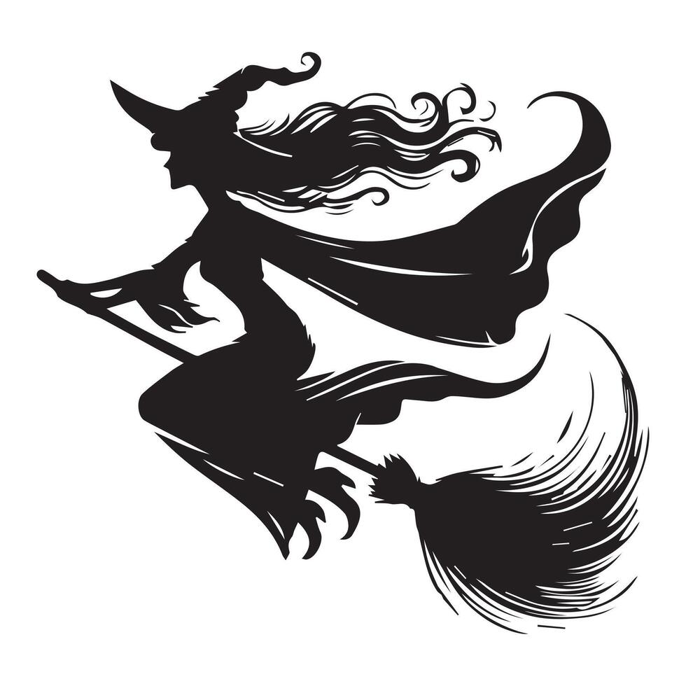 Silhouette of a witch flying on a broom vector