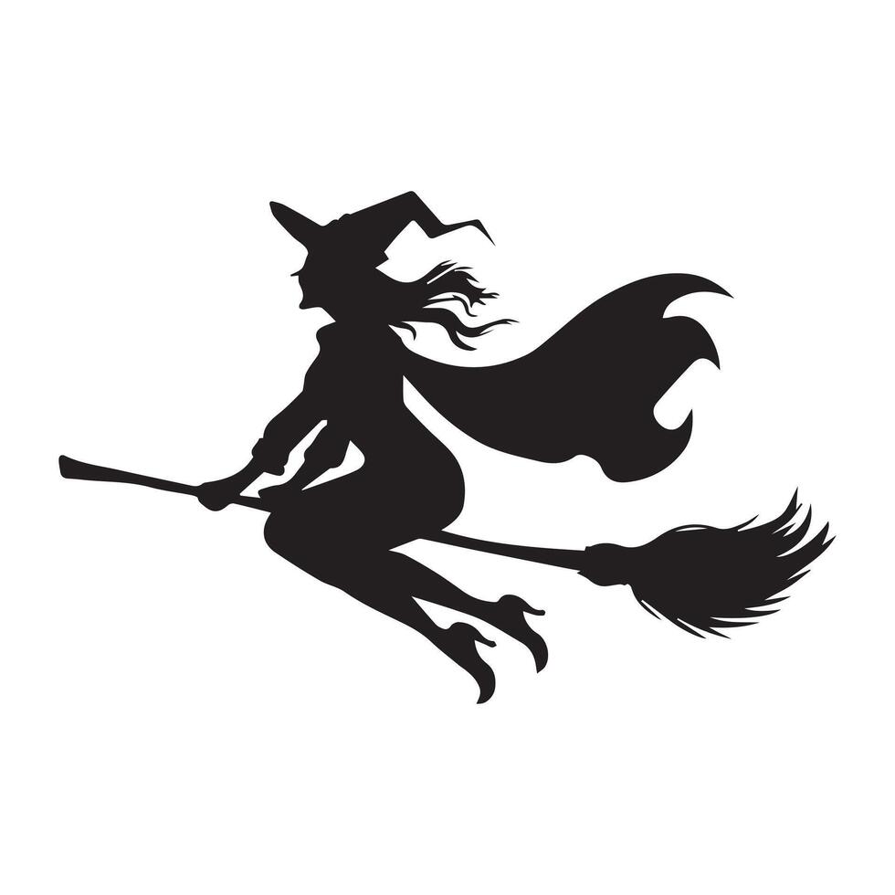 A silhouette of a witch flying on a broom vector