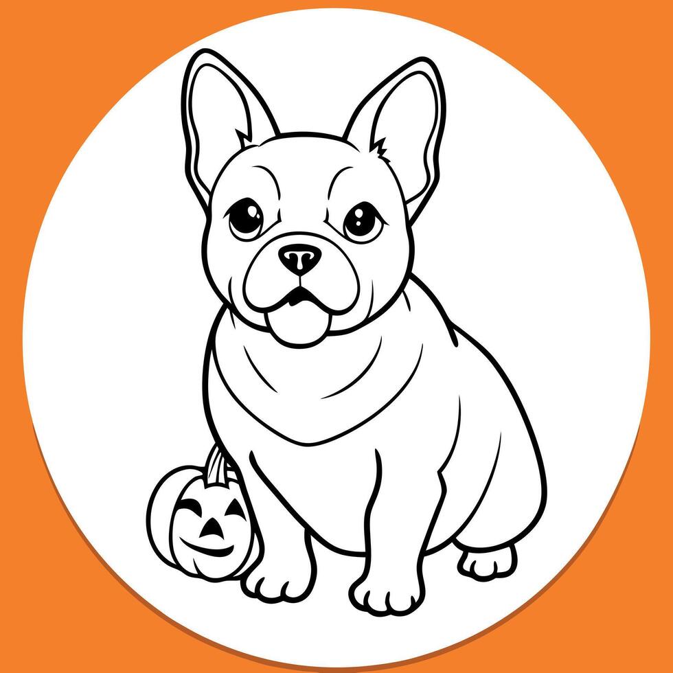 French bulldog sitting with a Jack o lantern pumpkin on an orange background for Halloween created with AI tools vector