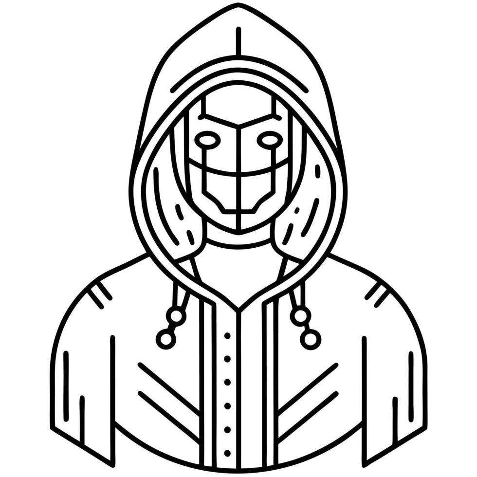Anonymous binary code hacker under the jacket hood with technology vector