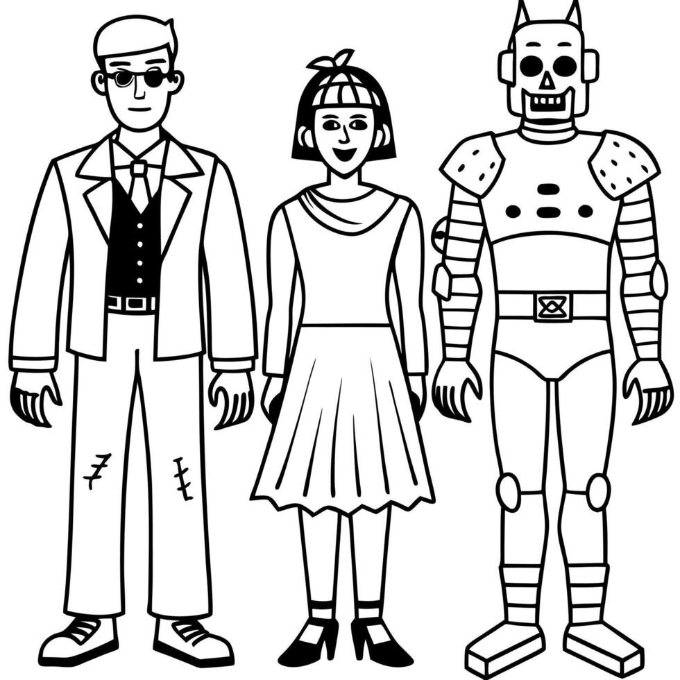 Group of people dressed up for Halloween created with technology vector