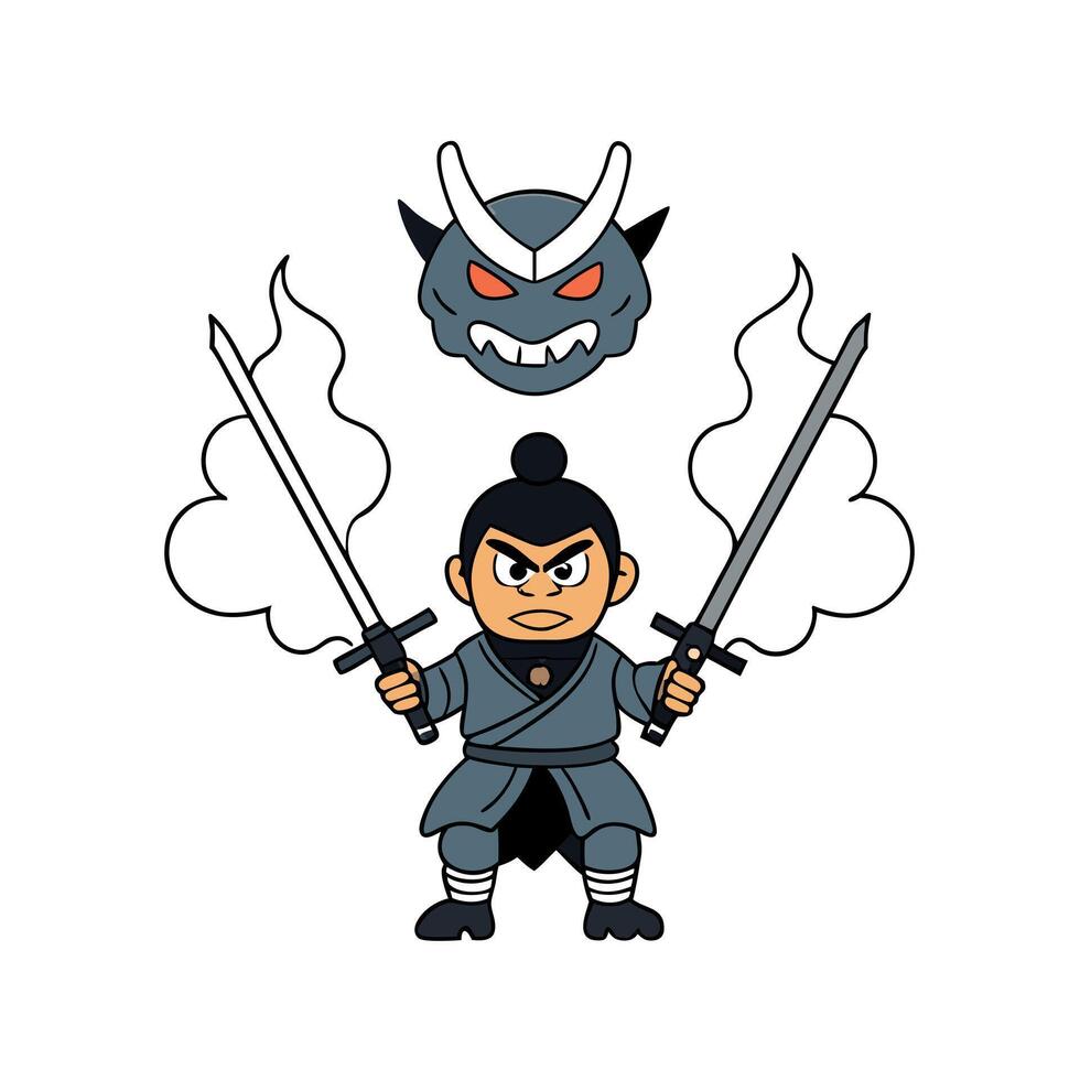 Samurai holding two swords facing a Smoke Monster. vector