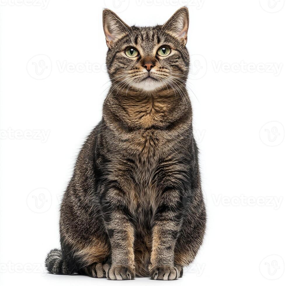 captivating Sokoke cat reveals its unique short marbled coat and elegant posture while sitting gracefully in a serene setting, showcasing its charm and personality. photo