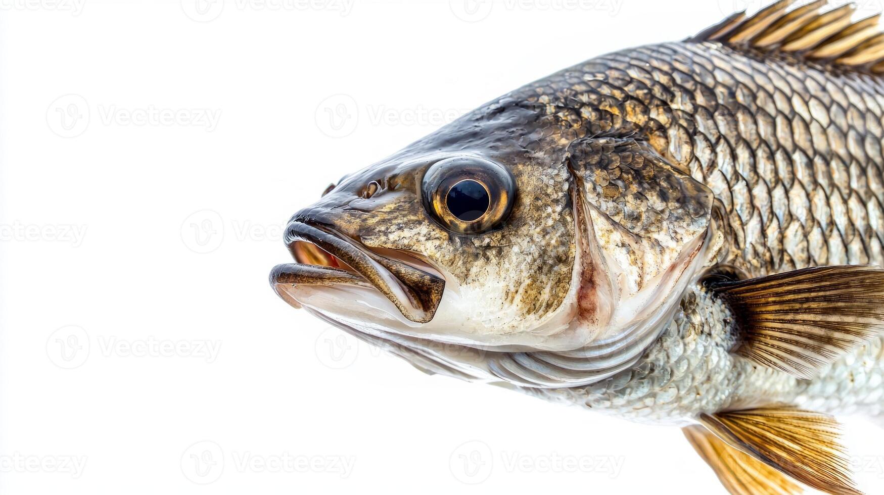 representation of a Black Drum reveals its distinctive body structure and textures emphasizing the fishs intricate details against a plain backdrop. photo