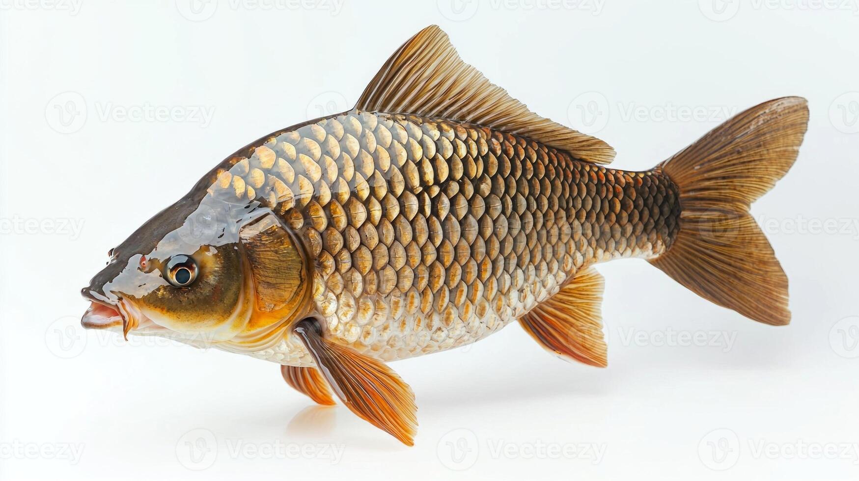 Carp a member of the Cyprinidae family displays its colorful scales and unique features emphasizing its significance in aquaculture and freshwater ecosystems. photo