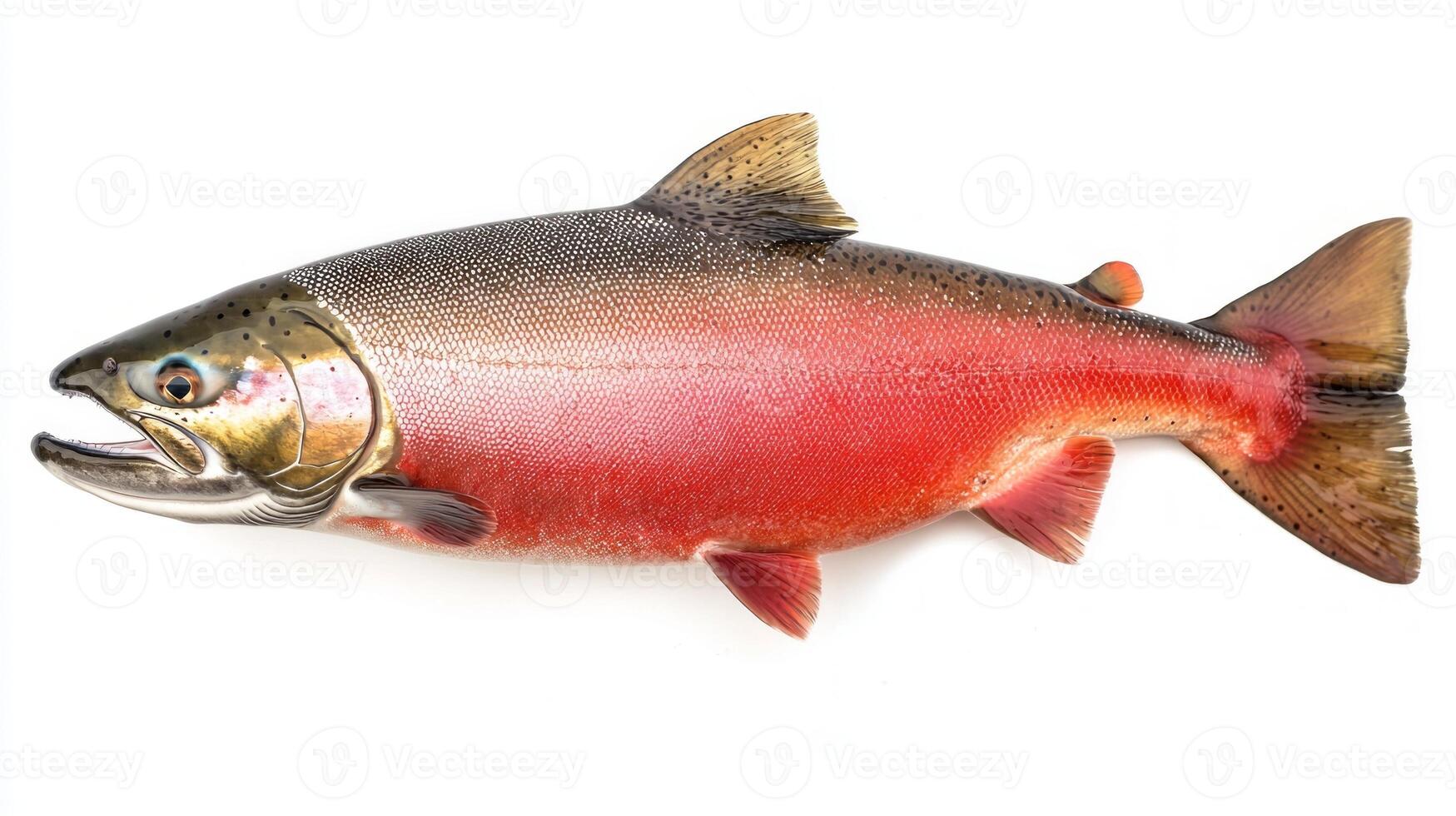 Coho Salmon is displayed with its striking pink and silver hues clearly visible highlighting its anatomical features for educational insights into marine biology. photo