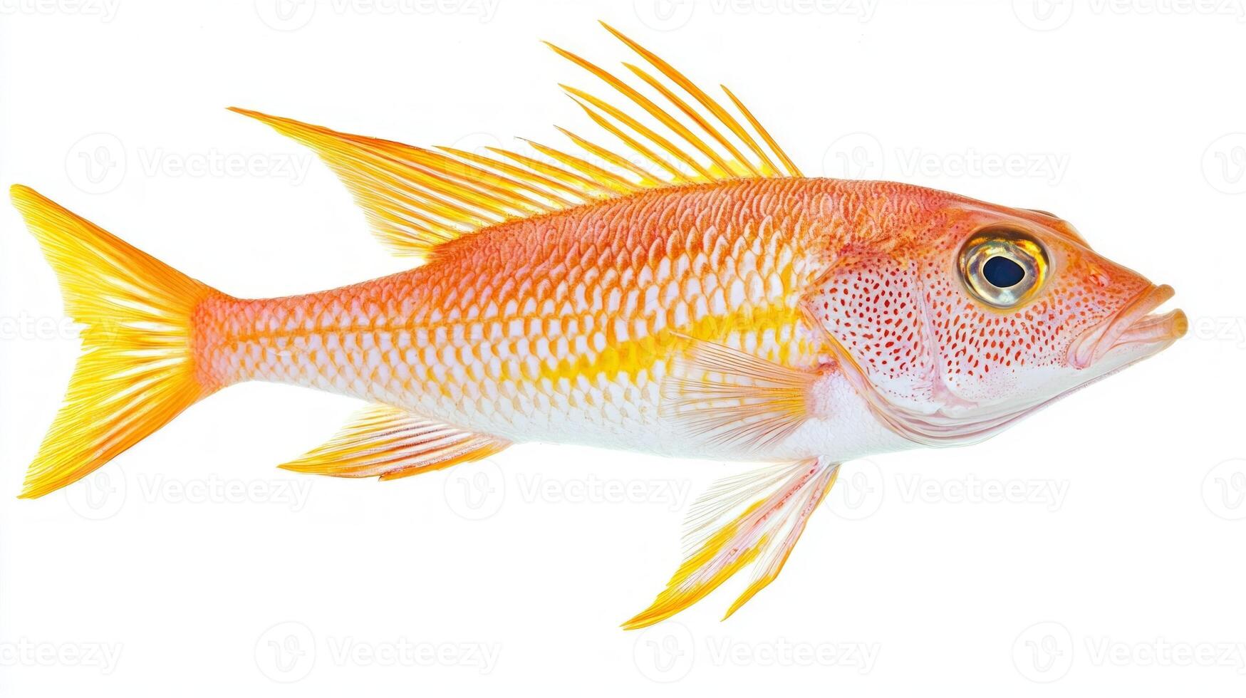 striking goatfish Mullidae displays its vibrant coloration and intricate patterns highlighting its unique features in a clear and unobtrusive setting. photo