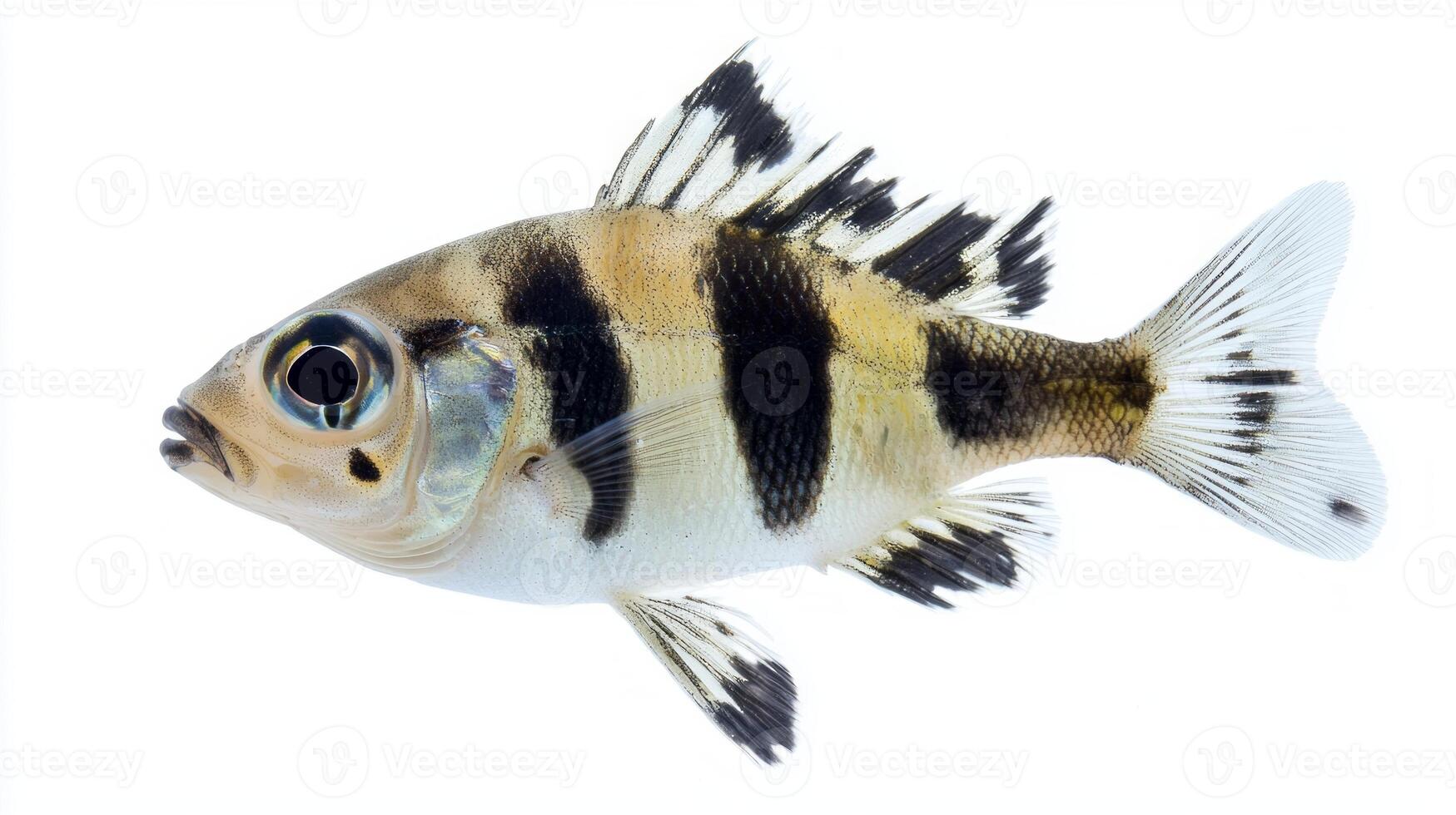 Archerfish recognized for its striking patterns and ability to shoot water is depicted in detail with clear features emphasizing its aquatic adaptations. photo