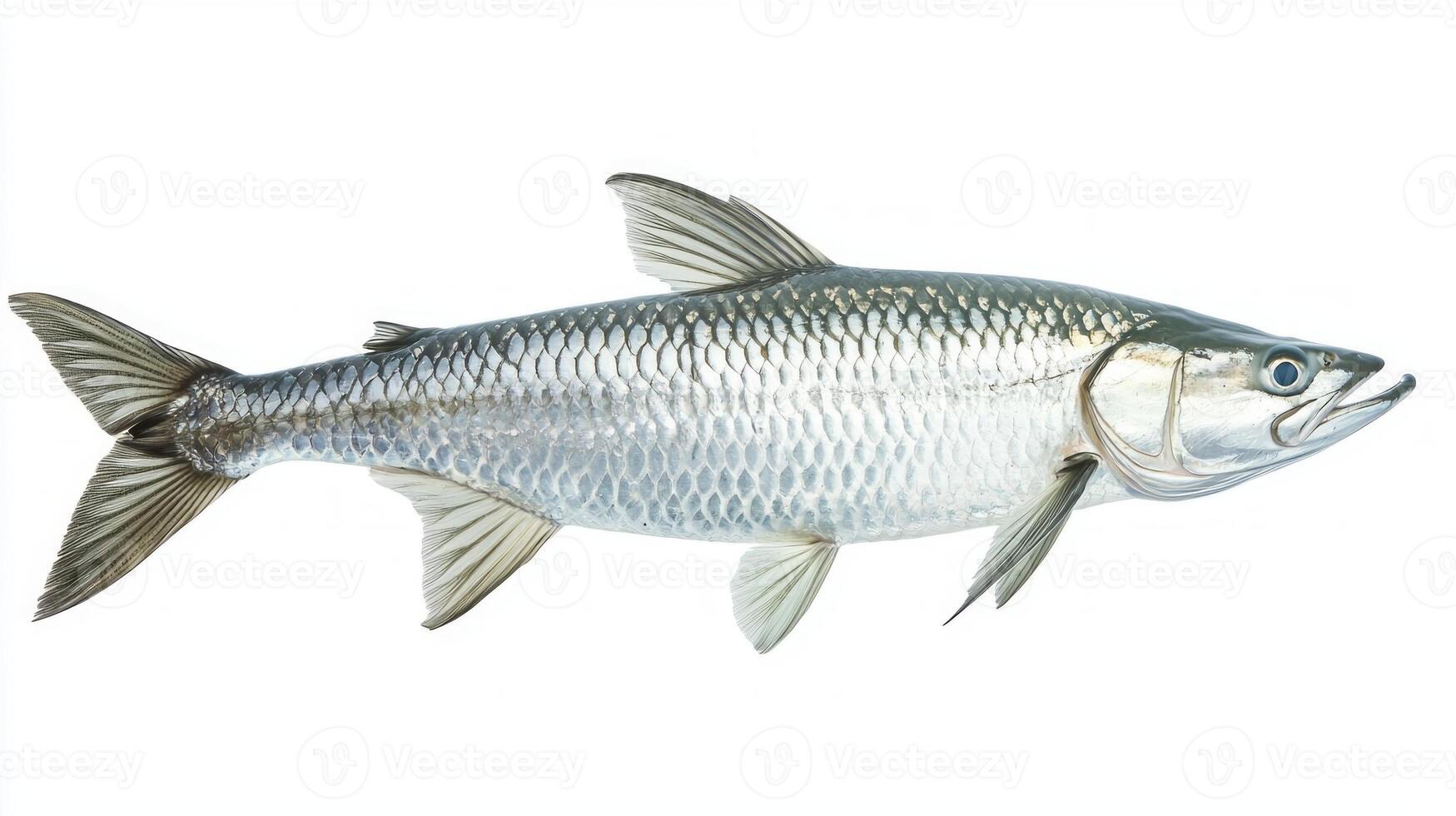 Atlantic Tarpon glides through the water with elegance displaying its iconic silvery scales and elongated body that highlight its natural beauty and agility. photo