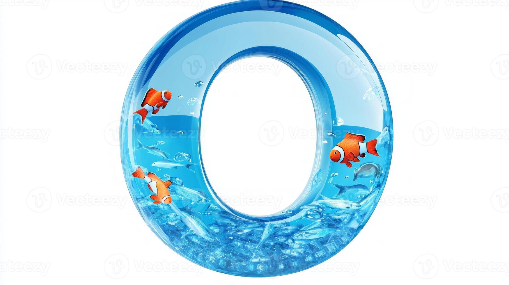 letter O portrays a delightful glass aquarium filled with lively fish swimming amidst sparkling water, creating a playful and imaginative atmosphere. photo