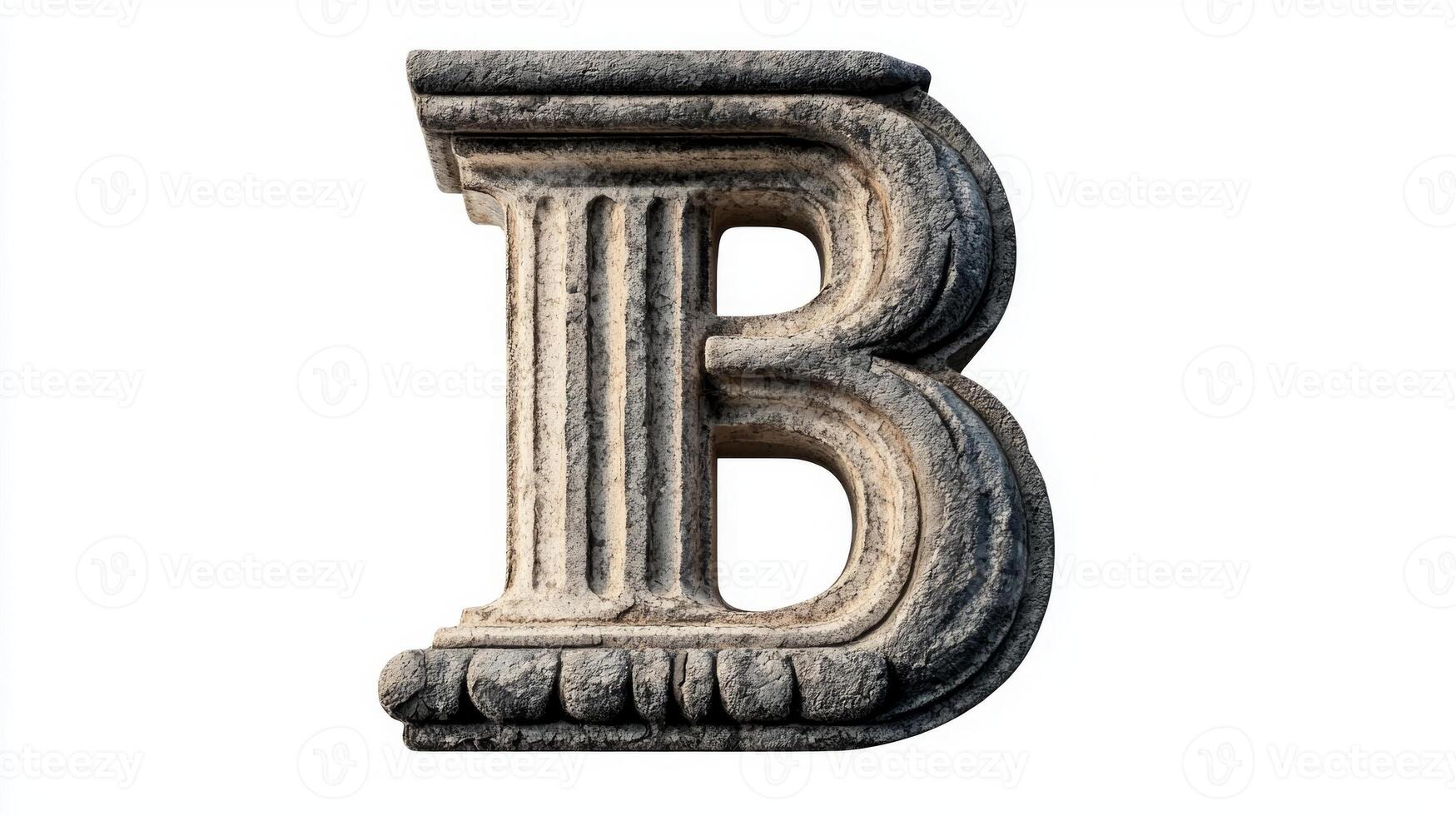 artwork presents the letter B, intricately formed from an antique column texture, highlighting detailed craftsmanship and classical design against a clear white backdrop. photo