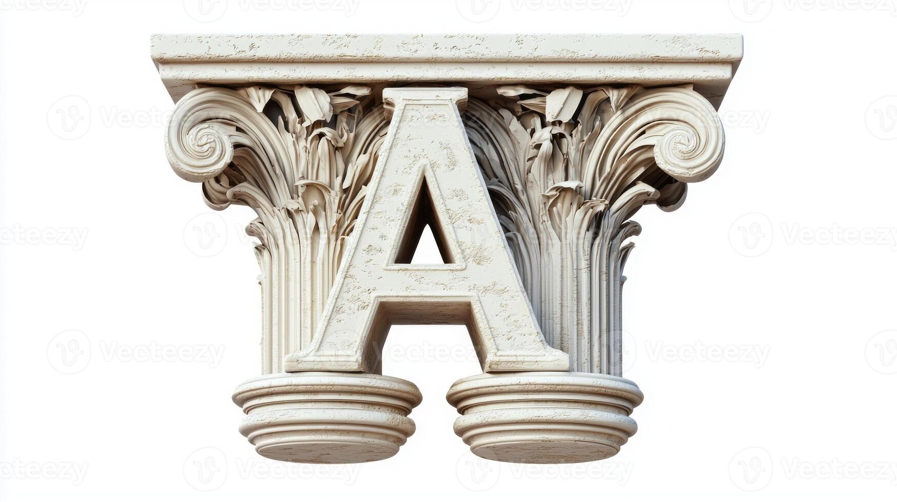 Showcasing the letter A, this piece features an antique column design, blending historical elegance with modern simplicity on a pristine white backdrop. photo