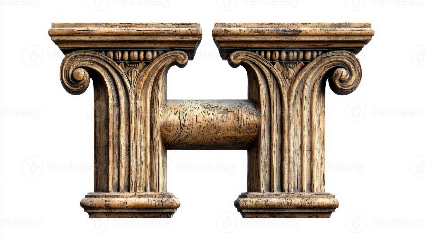 letter H is beautifully formed from intricate antique column textures showcasing detailed craftsmanship and an aged aesthetic photo