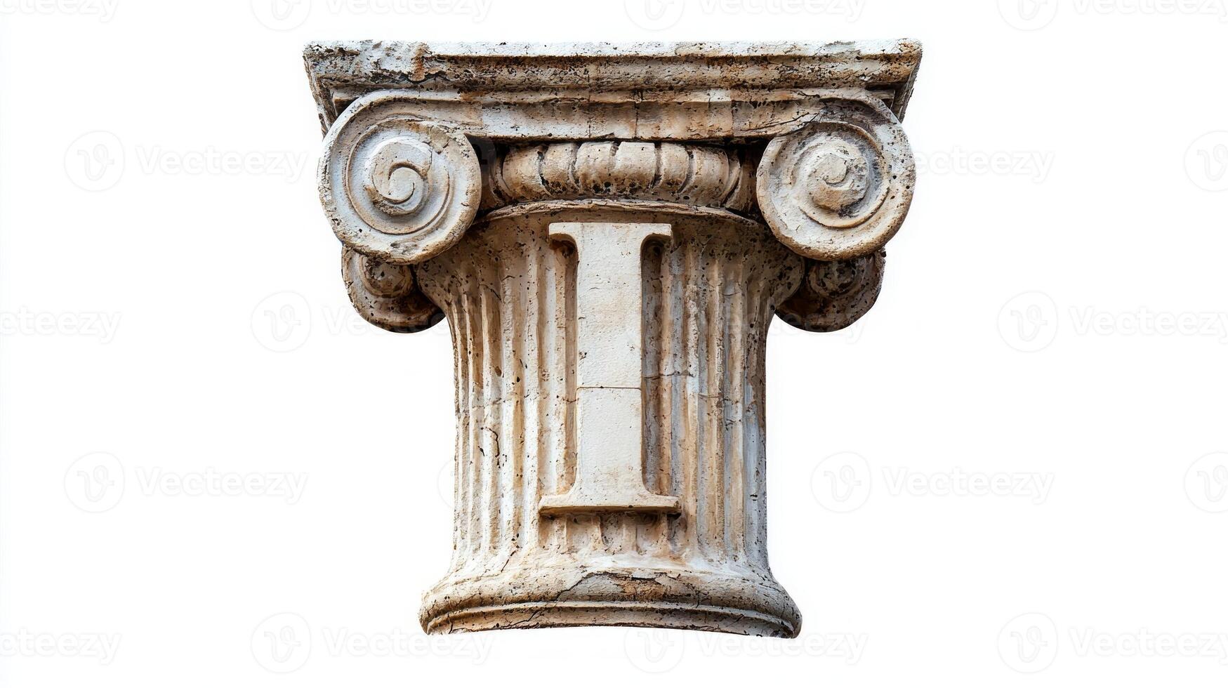 letter I is intricately designed with an antique column texture, showcasing its elegant curves and historical essence against a pristine white background, perfect for creative projects. photo