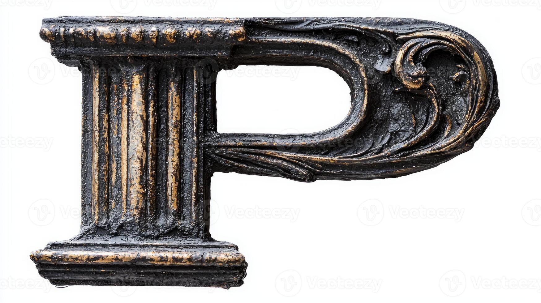 stunning letter P, intricately designed with antique column texture, stands out against a clean white background, highlighting the artistry and historical influence in its creation. photo