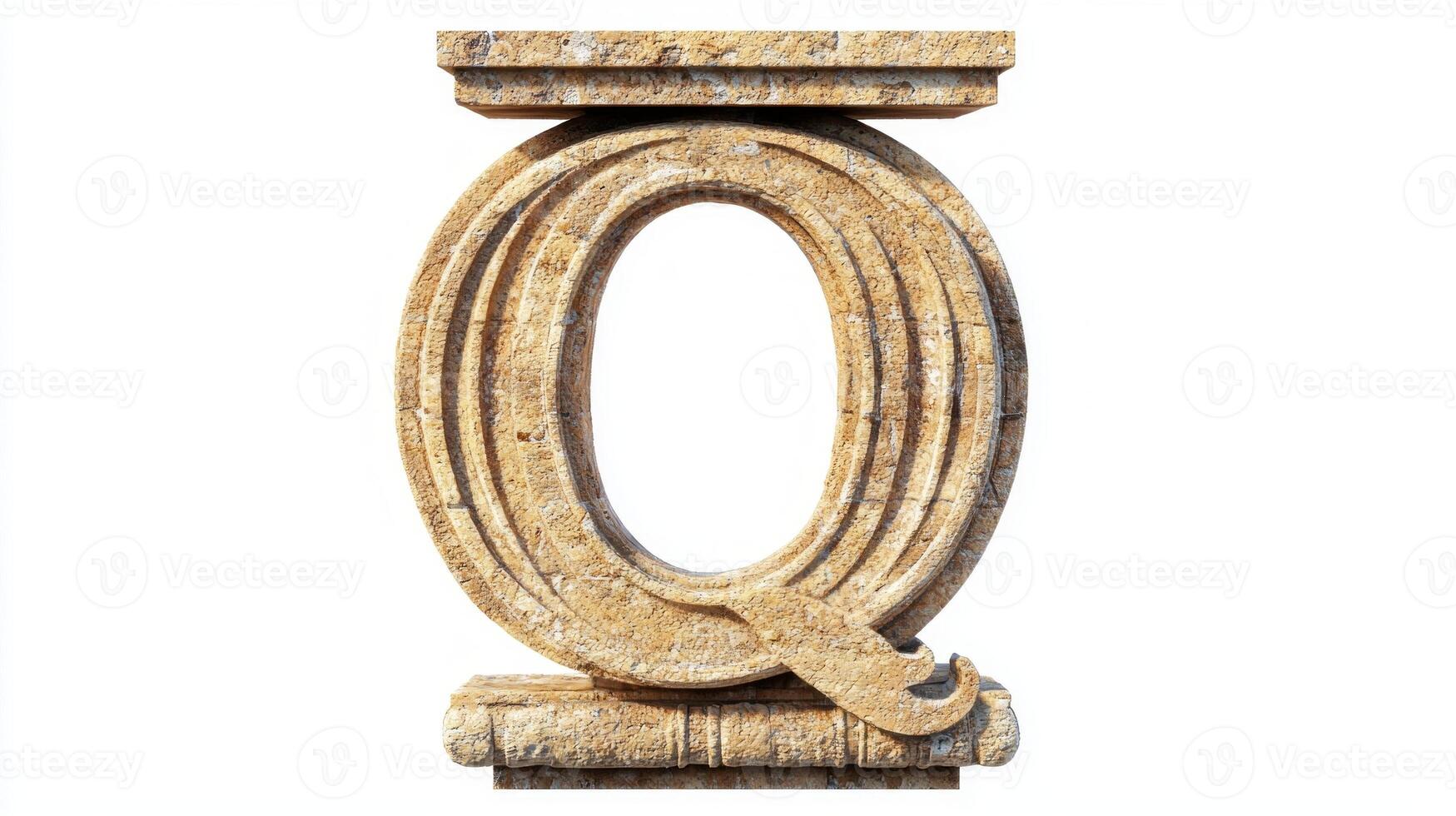 striking letter Q showcases a detailed antique column texture, beautifully isolated on a white background, offering a unique artistic flair and vintage aesthetic. photo