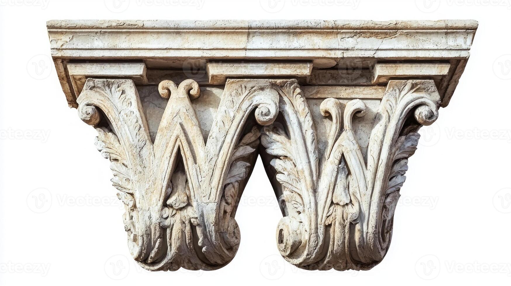 Admire the intricately designed letter W, featuring a timeless antique column texture. The ornate details create a striking focal point in a minimalist setting. photo