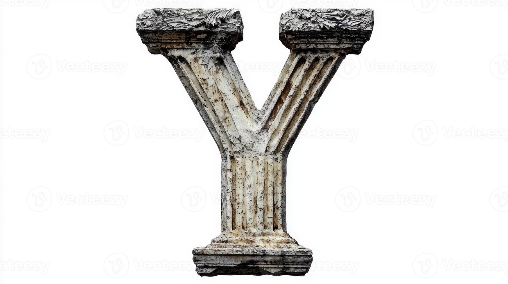 beautifully crafted letter Y showcases an antique column texture, exuding elegance and history, set against a clean white backdrop for striking contrast. photo