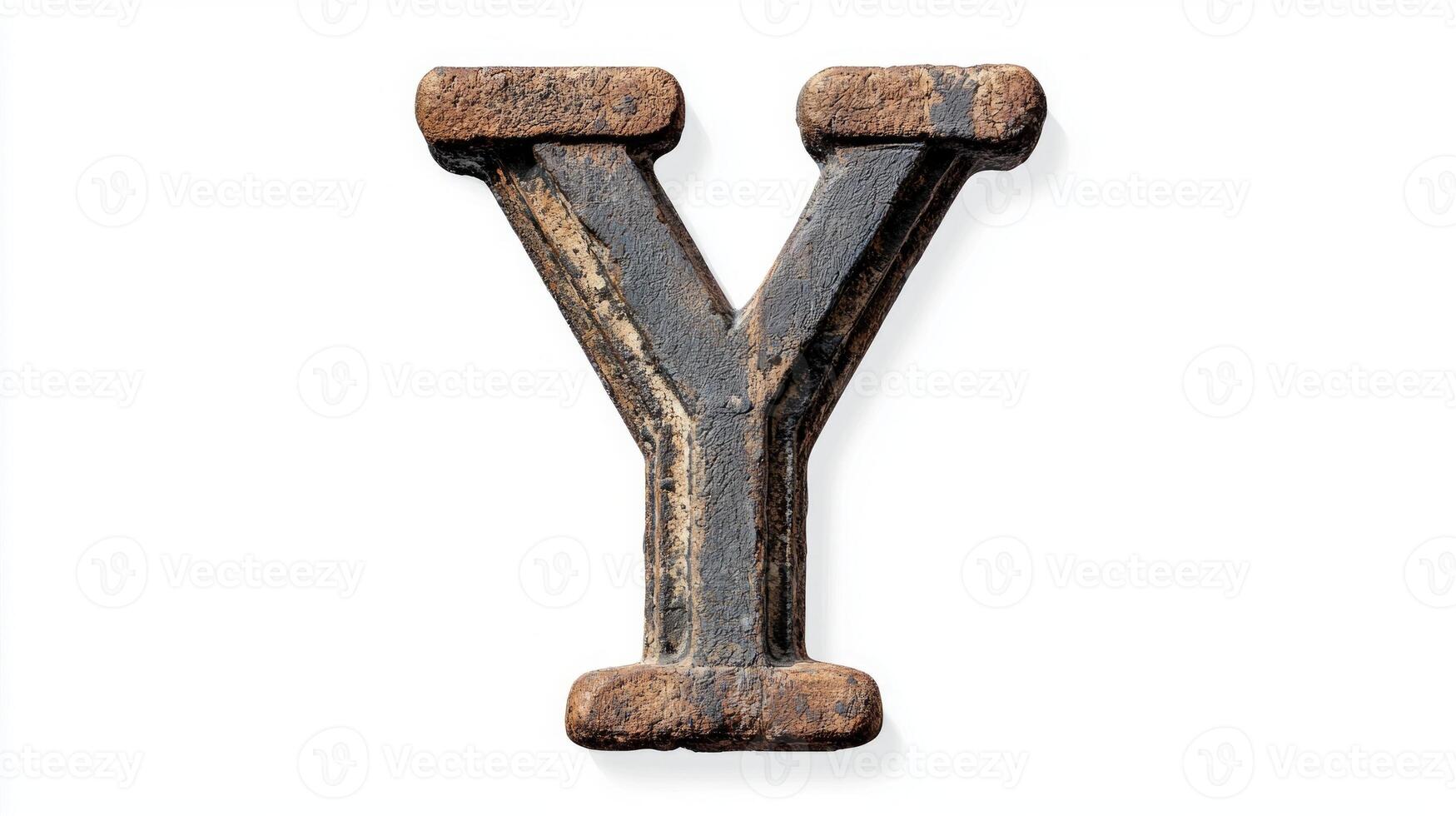 letter Y features an antique column texture, exhibiting a rugged charm. It stands isolated against a white backdrop, highlighting its artistic potential and classic design. photo