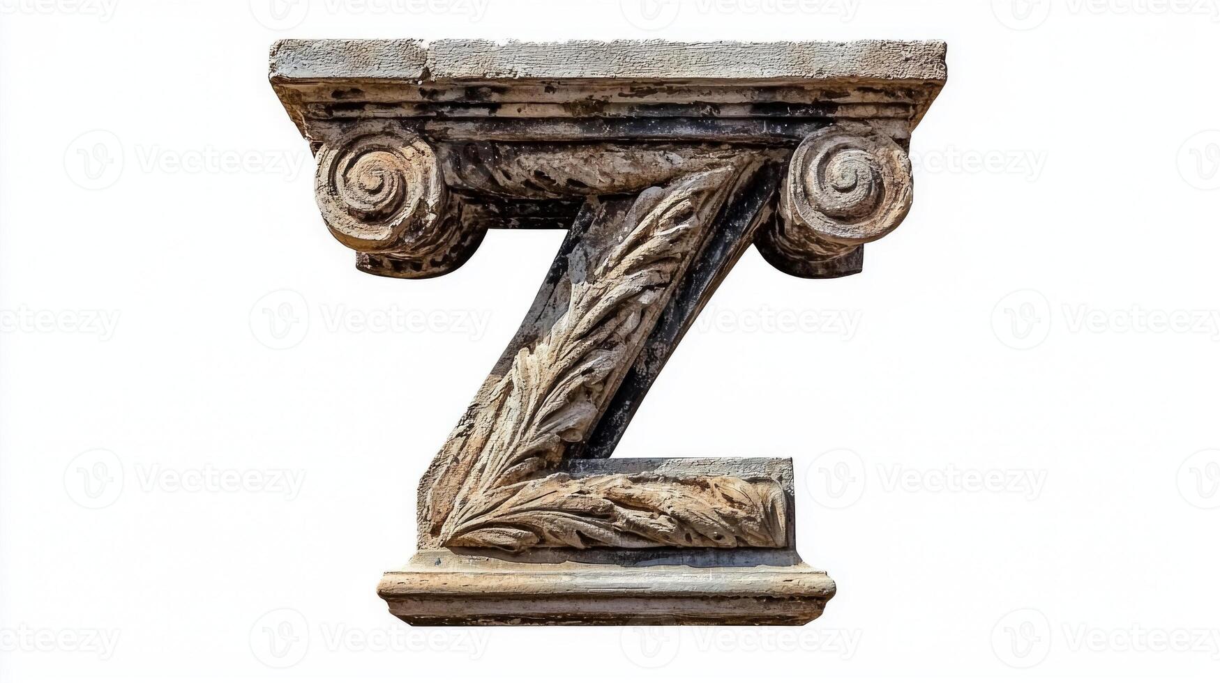 artistic representation features the letter Z, crafted with an antique column texture, highlighting elaborate designs that evoke a sense of history and elegance. photo