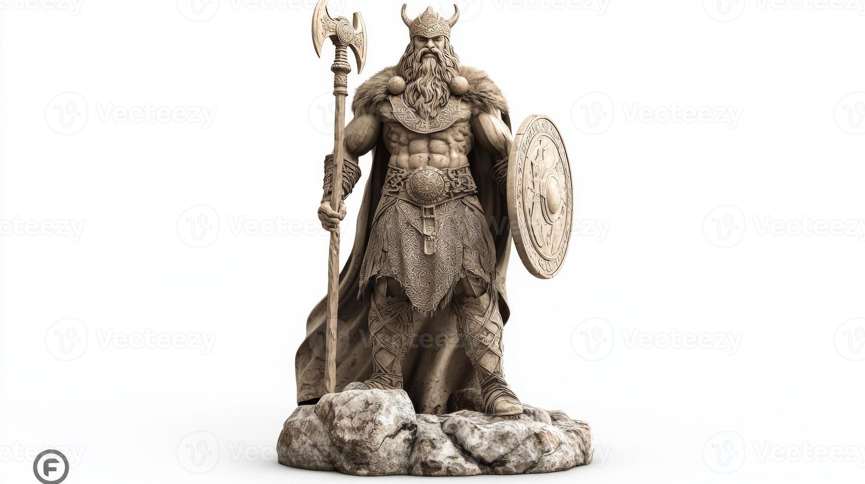 representation captures Balder a prominent Scandinavian deity exuding strength and valor with intricate details in armor and weaponry embodying Norse mythology in stunning realism. photo