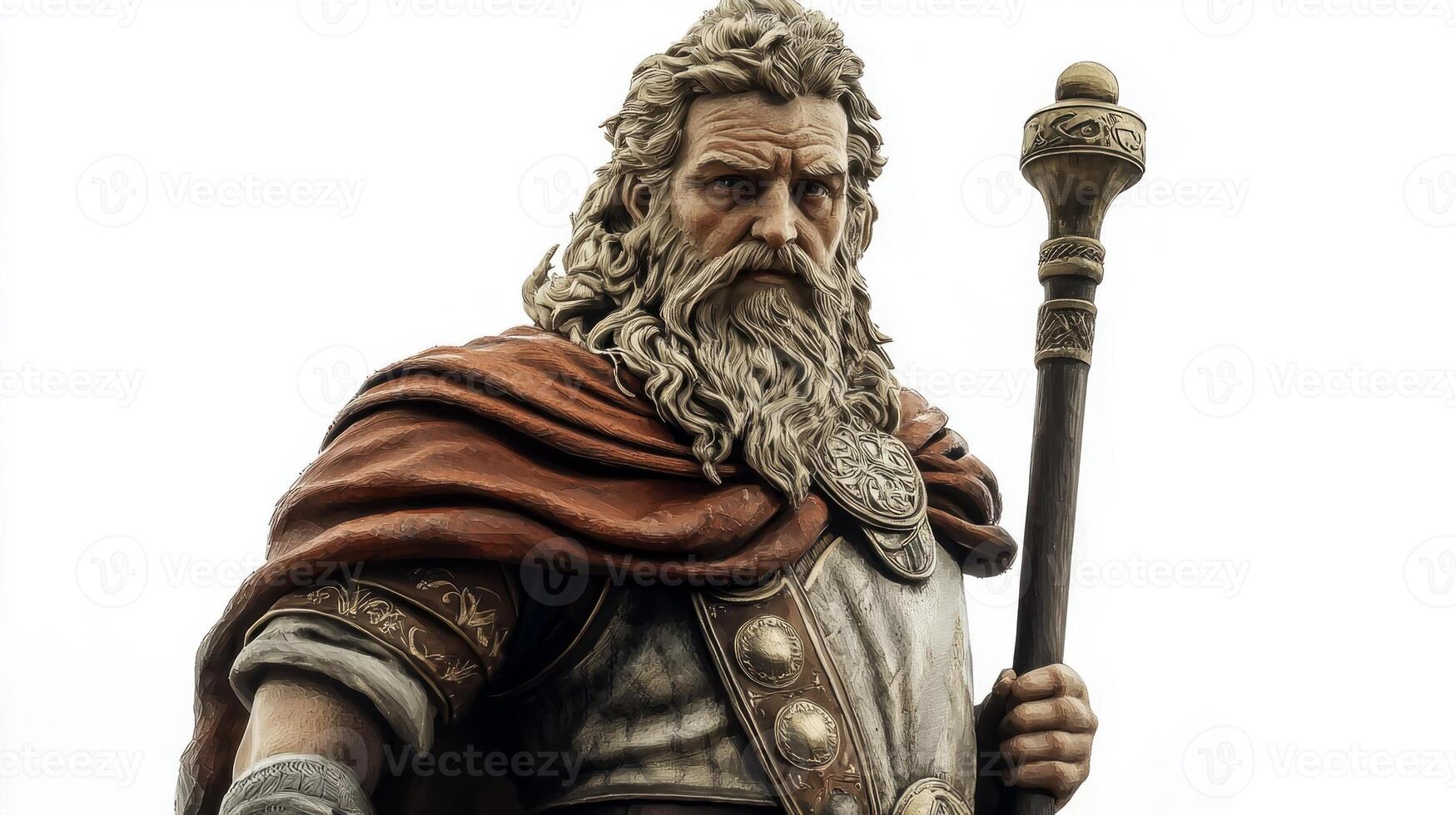 powerful figure of Baldr a revered Scandinavian god is prominently displayed. He holds a staff and wears majestic armor representing strength and divinity in Nordic lore. photo