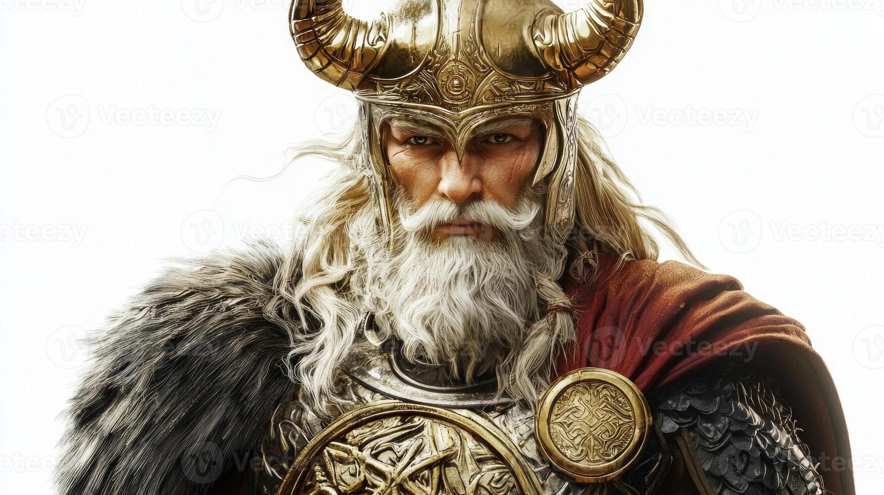 visual representation captures Balder revered among Scandinavian gods adorned in ornate armor with a striking presence embodying strength and nobility. photo