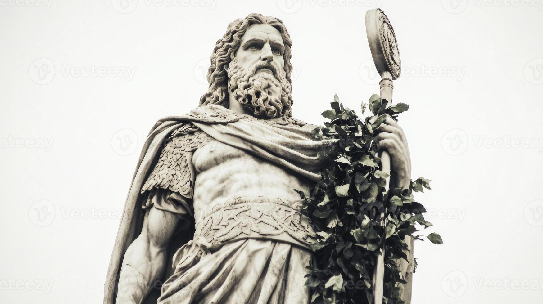 sculpture captures Baldr the beloved Scandinavian god embodying strength and grace with intricate details against a stark white backdrop. photo